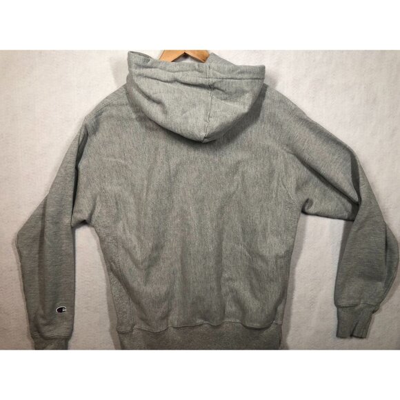 Champion Reverse Weave Hooded Logo Sweatshirt Heather Gray GF68 Men's Medium M - Picture 2 of 8